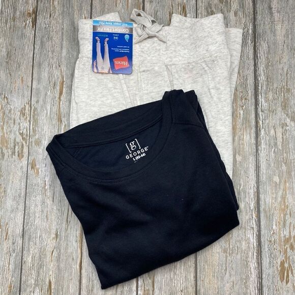 MENS SHORT SLEEVE Raglan Shirt & Knit Jogger Pants Lounge Pajama Sets 2Pc Size L - Picture 1 of 7